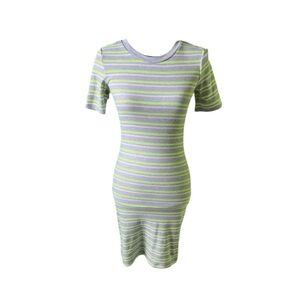 H&M Neon Green and Gray striped short sleeve mini dress Size S